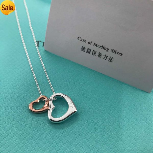 

high-quality 100% sterling silver summer heart double heart rose gold necklace pendant banquet ladies jewelry lovers