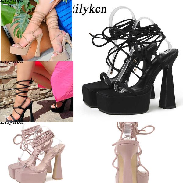 

open peep toe platform extreme high heels women sandals stiletto heels ankle strap pole dancing shoes 230306, Black