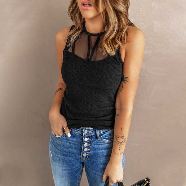 

shi ying with lace sheer backing new solid round neck tank for women in summer, White