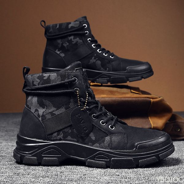 

safety shoes men boots casual outdoor desert boots autumn fashion camouflage lace-up platform shoes man combat botas masculina zapatos hombr, Black;brown