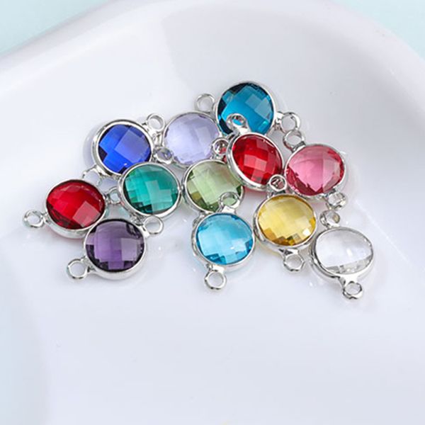 

wholesale diy jewelry double hook charms 925 silver plated 8mm round crystal birthstone, Bronze;silver