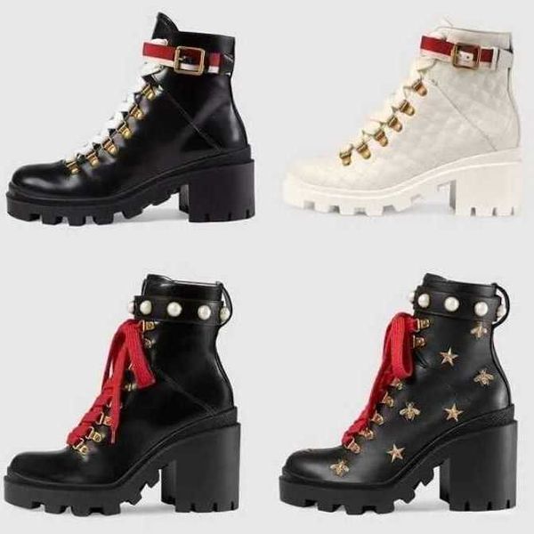 

leather ankle boots martin desert boot high heels women vintage print jacquard textile classic platform flat ankle boot outsole shoes 36-42, Black