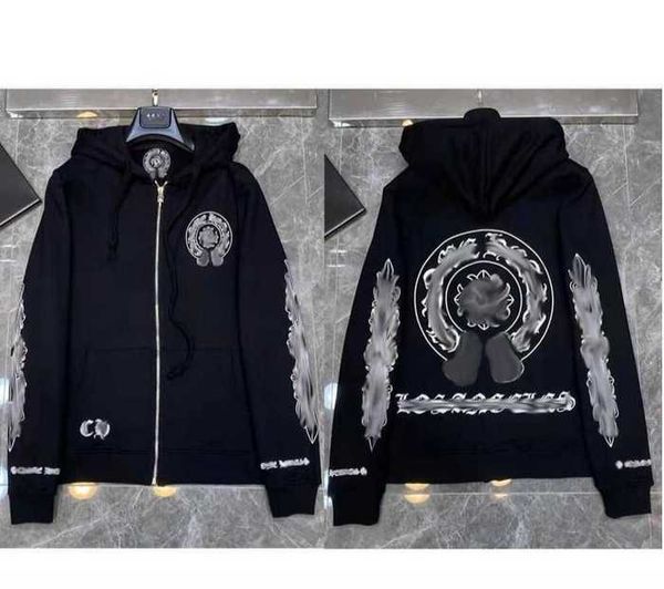 

classic fashion luxury mens zipper ch hoodies designer horseshoe sanskrit cross print pullover hooded sweatshirts sweater 03, Black