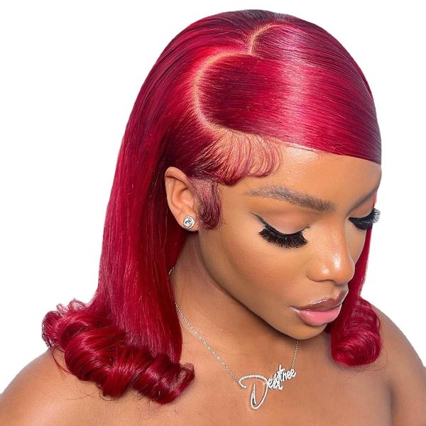 

bob wig lace front human hair wigs colored wigs 8 16 red/burgundy straight lace front, Black;brown