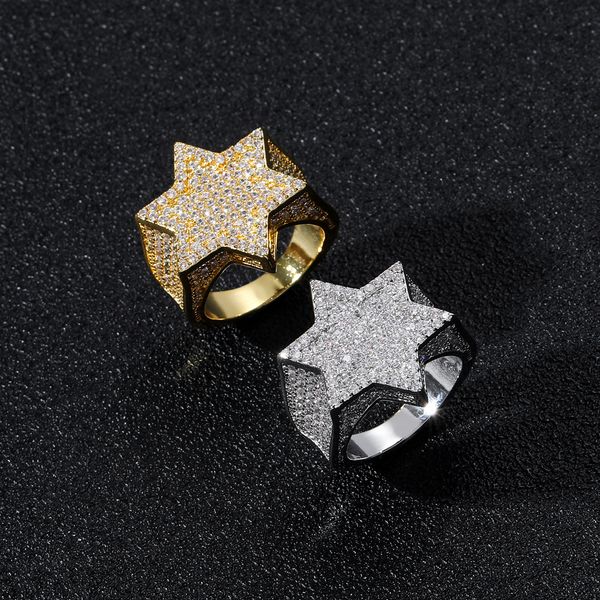 

hip hop ring emerald pentagram hexagonal ring personality men's ring, Silver