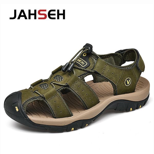 

sandals pria ukuran besar 49 50 sepatu pantai kulit asli kasual musim panas gladiator ujung kaki antitabrakan ias 230425, Black