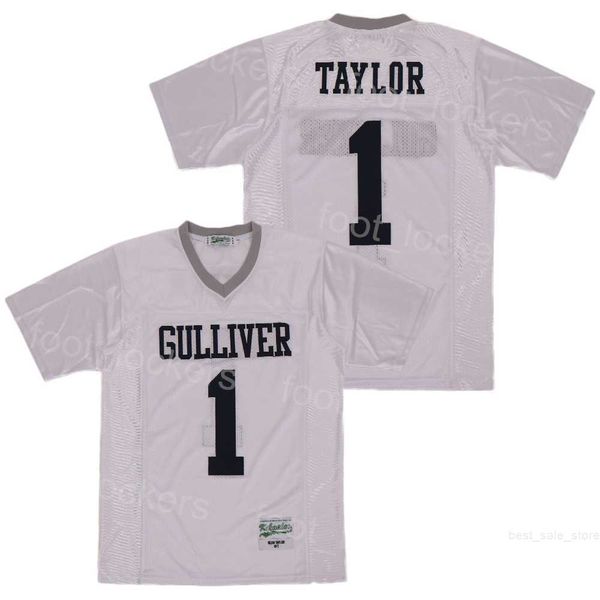 

1 sean taylor jerseys high school football gulliver preparatory uniform college moive breathable team white pure cotton retro pullover embro, Black