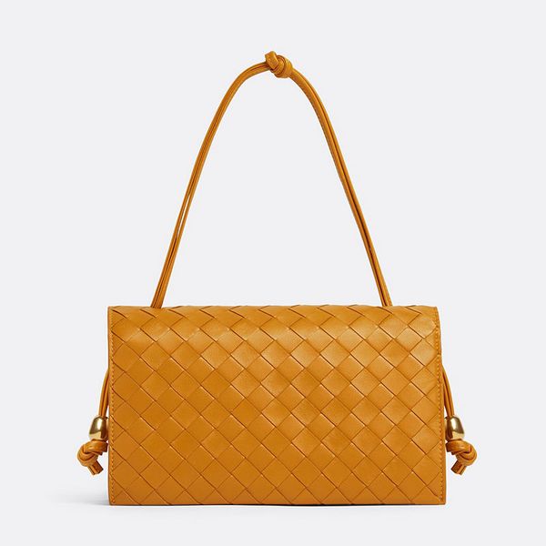 

axillary clutch bags knot flap pouch on strap handbags woven leather square underarm bags kink leather straps 3 compartments intrecciato bra