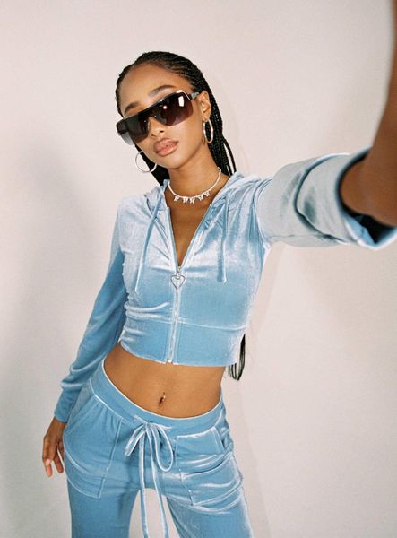 

pants women 2 piece velvet tracksuit set long sleeve hooded zip up crop drawstring elastic waist loose pants workout sportywear, White
