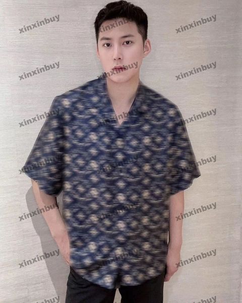 

xinxinbuy men designer tee t shirt 23ss letter floral 1854 print short sleeve cotton women blue black white s-2xl, Black;brown