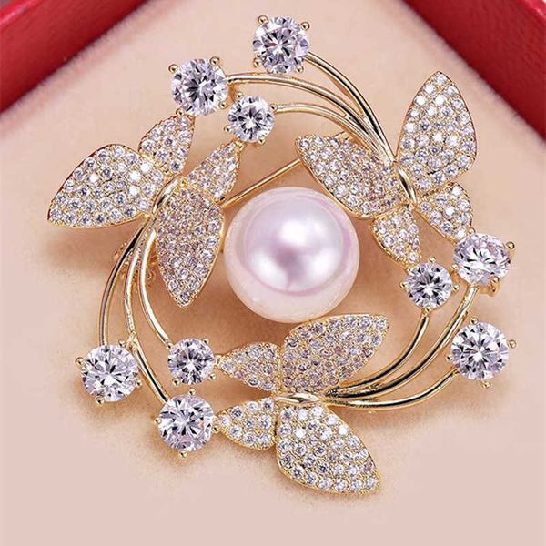 

pins brooches temperament butterfly wreath brooch fashion jewelry suit pin gemstone inlaid generous brooch w0426, Gray