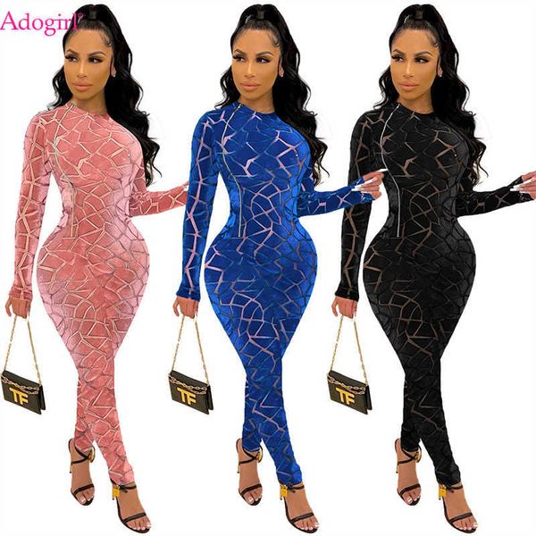

women's jumpsuits rompers adogirl flocking mesh velvet jumpsuit women zipper o neck long sleeve skinny overalls autumn winter casual ro, Black;white