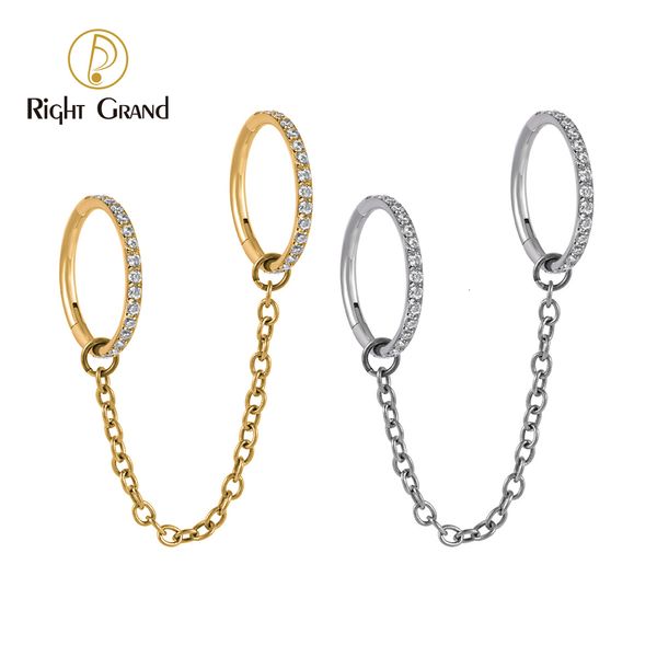 

nose rings studs 3pcs right grand astm f136 16g hinged segment hoop cz nose ring clicker set with chain ear cartilage tragus helix conch 230, Silver