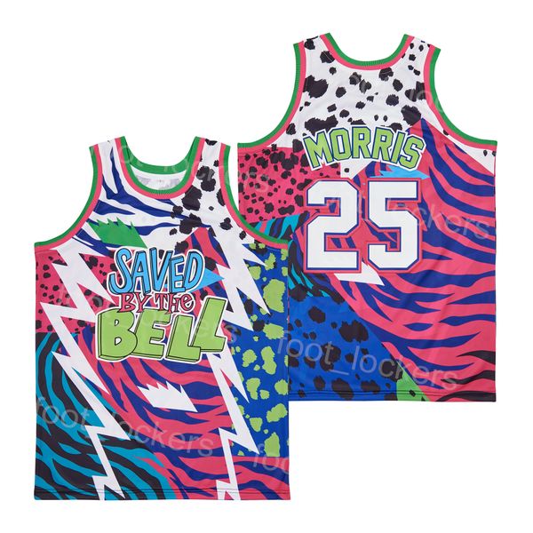 

saved by the bell 25 morris jersey movie basketball tv film university high school sports retro breathable pullover hiphop college team blue, Black