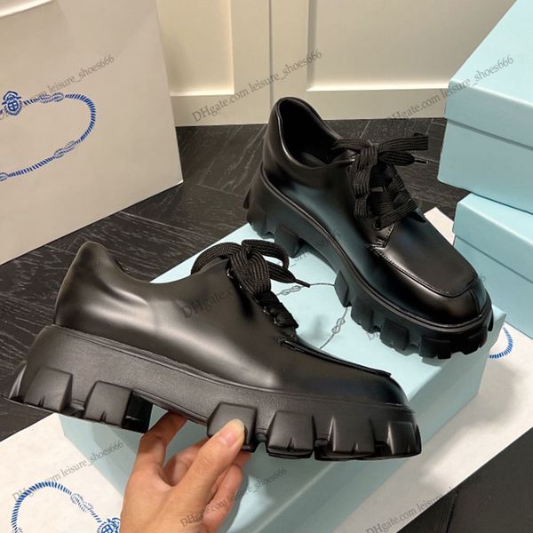 

dress shoes lefu shoes designer women's flat shoes monolith leather lace up shoes upper up apron and enamel eyelets, Black
