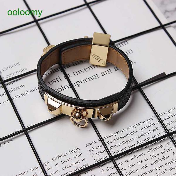 

hemres designer bracelet punk style double layer bracelet fashionable and minimalist women's belt rivet gold-plated trend p6p8, Black