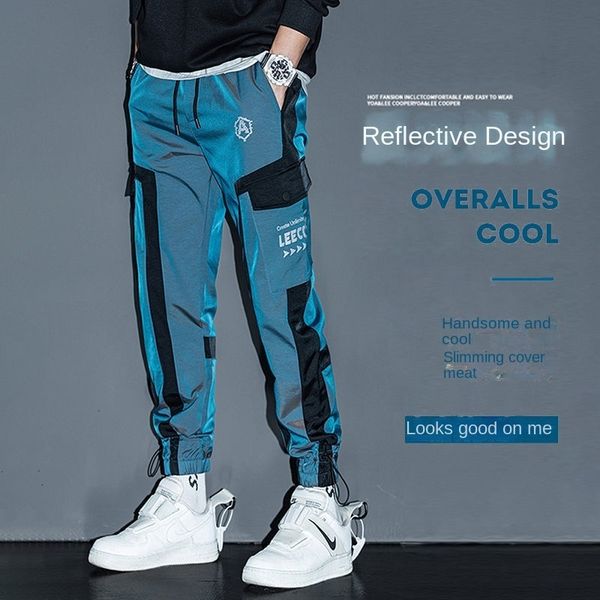 

men's pants hip hop streetwear joggers pants men student casual cargo pant trousers high street elastic waist loose laser harem pant bo, Black