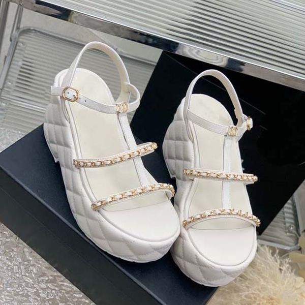 

luxury designer womens sandals platform wedge open toe genuine leather wide-band thick bottom shoes outdoor beach slippers size 35-41 with b, Black