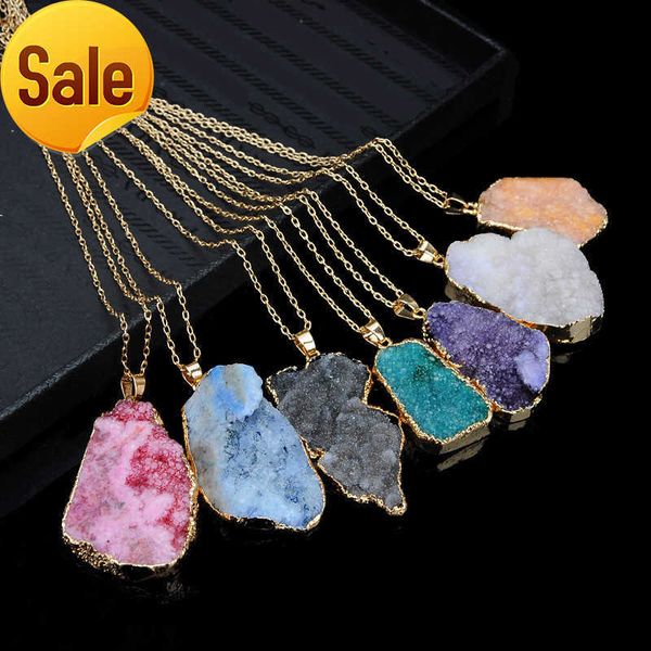 

irregular natural stone necklaces quartz druzy crystal healing point chakra bead gemstone pendant for women fashion jewelry in bulk, Silver
