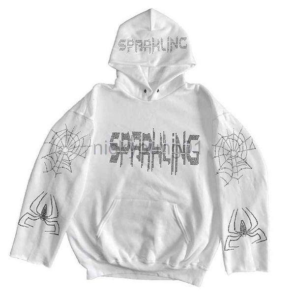 

men's hoodies sweatshirts spiderweb rhinestone zip hoodie goth sweatshirt sport coat pullover gothic y2k long sleeve oversized jacket w, Black