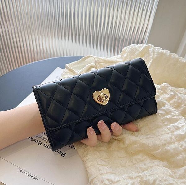 

Card Package Black Brown Leather Shoulder Bags with Folding Feature niche design solid color leather clutch bag classic Joker rhombic wallet wholesale