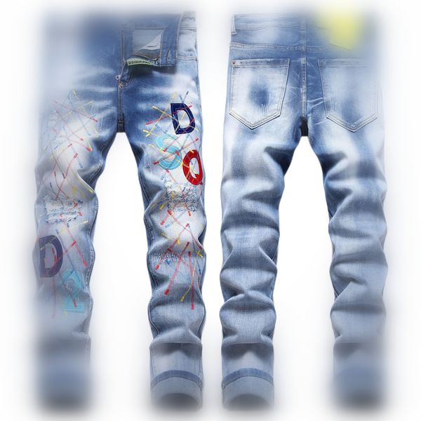 

mens jeans stree dsquare mens luxury designer denim jeans d2 men denim jeans dsquare embroidery pants fashion holes trousers mens clothing d, Blue