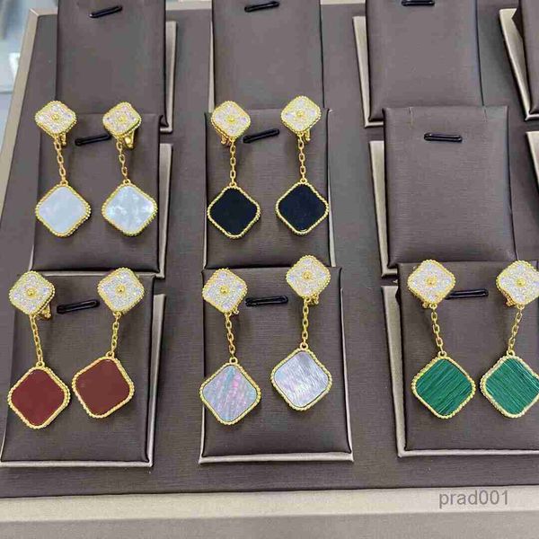 

delicate four leaf clover charm earrings 18k gold diamonds mother of pearl designer earring womens wedding party bridal gifts jewelry, Golden