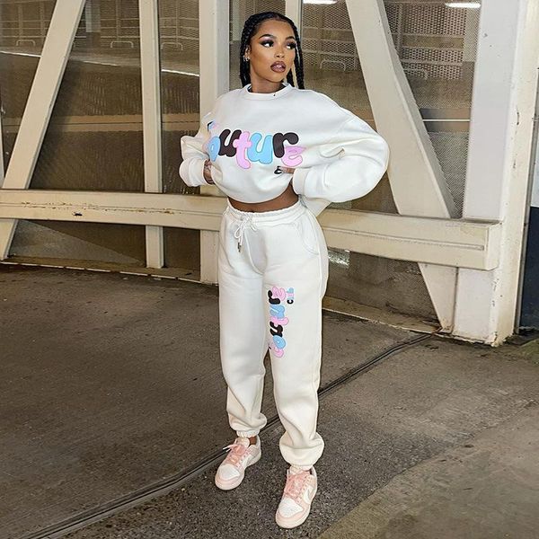 

pants letter print sweatsuits two piece sets white long sleeve sweatshirts fall y2k clothes sweat pants casual outfit streetwear