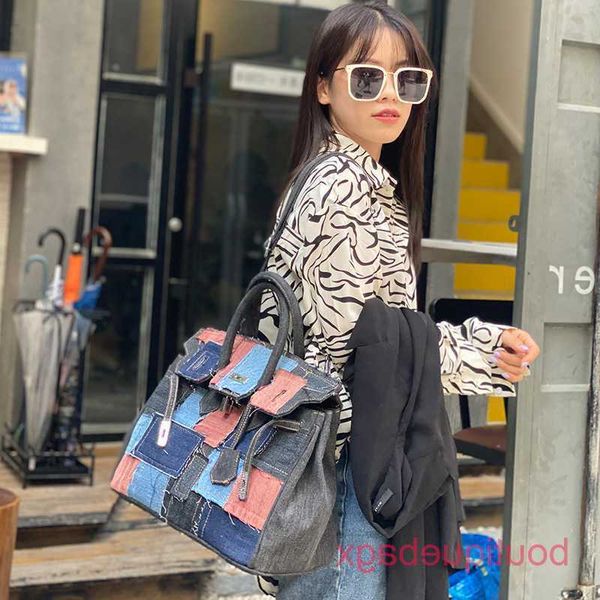 

designer h ermess brikiss bags online shop washed brushed denim trick on beggar patch splice 35 "bag handheld crossbody egw4