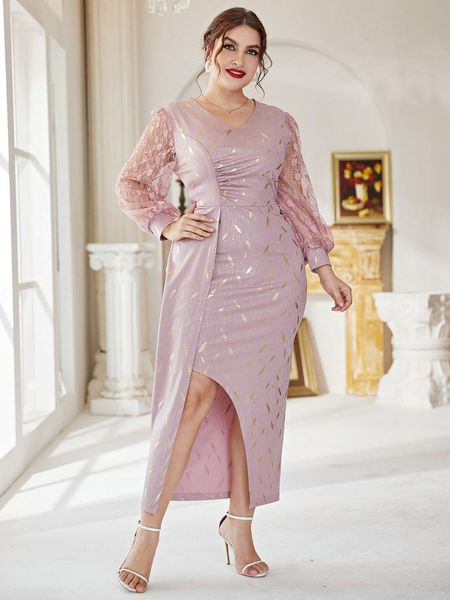 

t-shirt toleen oversized plus size elegant dresses women party 2022 summer pink evening muslim office long sleeve large fashion clothing, Black