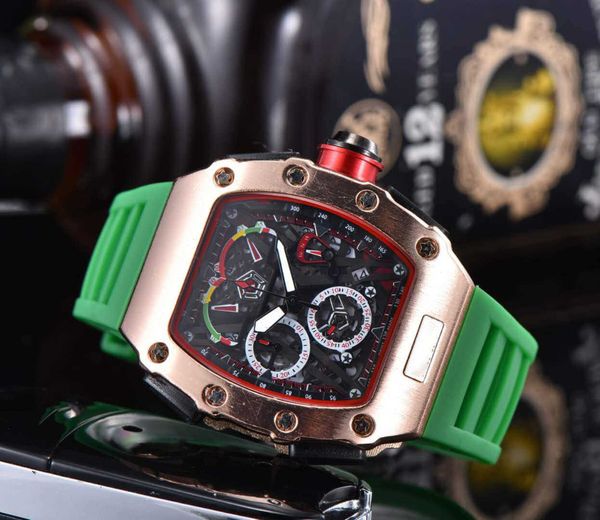 

luxury brand male designer high-quality quartz watch hollow glass back skull stainless steel case rubber watch, Slivery;black