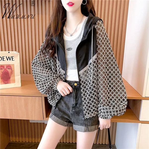 

women's jackets casual patchwork thin black jacket women long sleeve sun protection outerwear hooded summer korean fashion loose chaqu, Black;brown