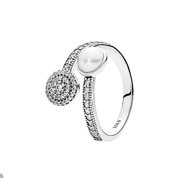 

white pearl open ring for pandora authentic sterling silver wedding designer rings set jewelry for women girlfriend luxury vintage ring with, Slivery;golden