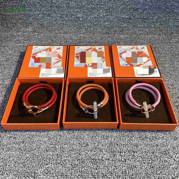 

hemres designer bracelet double layer leather folding cowhide woven bracelet with rainbow personality copper magnetic buckle jewelry for cou, Black