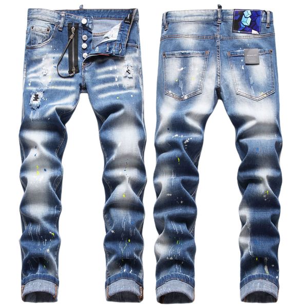 

mens jeans stree dsquare mens luxury designer denim jeans d2 men denim jeans dsquare embroidery pants fashion holes trousers mens clothing d, Blue