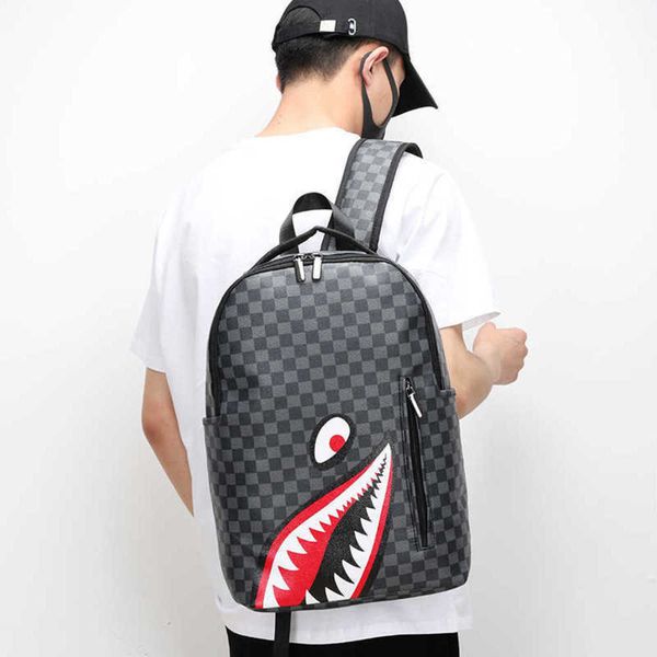 

men's backpack, travel fashion check student large capacity shark bag 230423