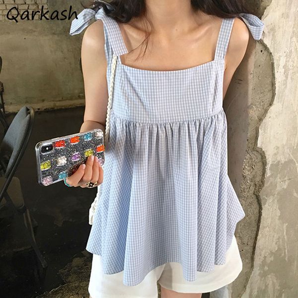 

camisoles tanks camisole women plaid chic cute style summer loose bowknot design female sleeveless basic korean girls casual holiday tens 2, Black;white