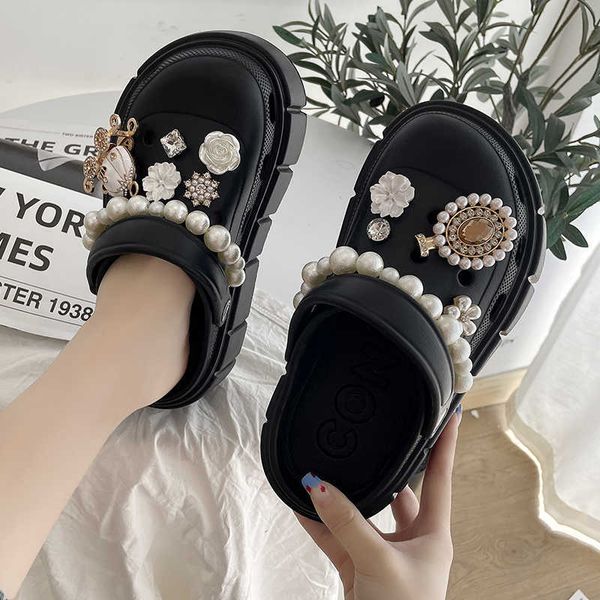 

sandals cute decor women vented clogs platform summer outdoor close toe slippers beach slides brand new fashion designer shoes 230423, Black