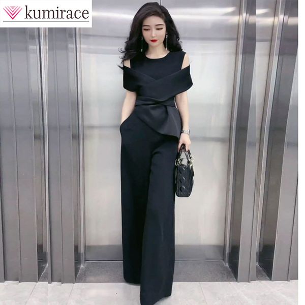 

women's jumpsuits rompers summer korean version of high-end fashion temperament jumpsuit women's slim high waist wide leg casual j, Black;white