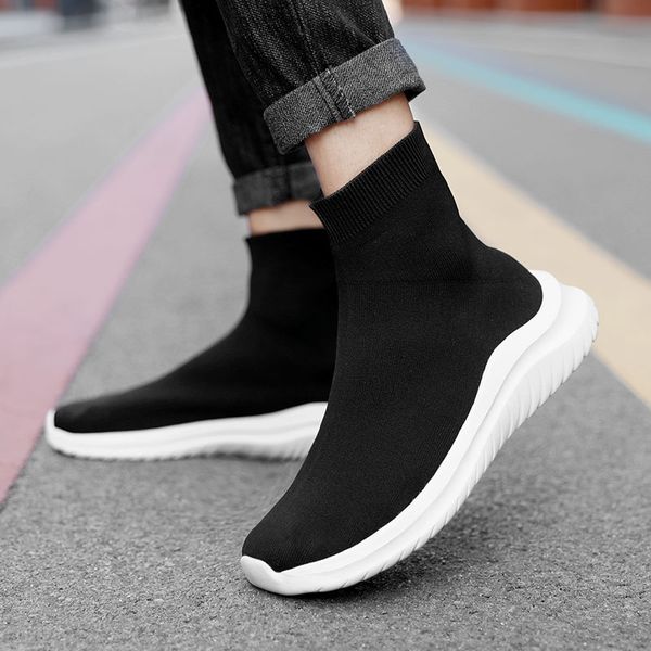 

autumn men sock shoes stretch fabric shoes slip-on over the casual shoes men pumps for women 2021 plus size 45 walking flat, Black