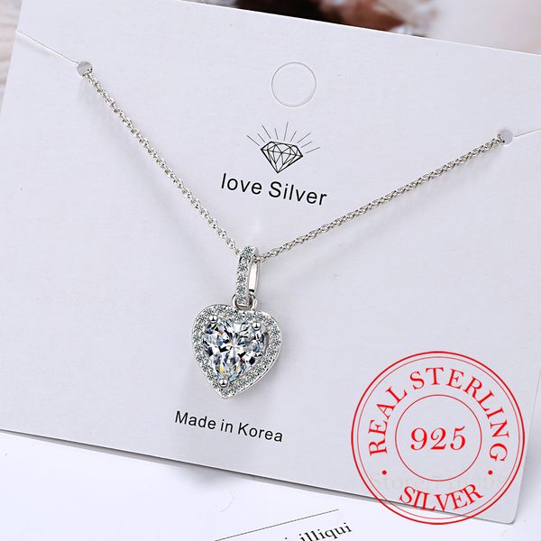 

pendant necklaces 925 sterling silver forever love heart big single cz charm pendant necklace dainty jewelry for women lady valentine 230426