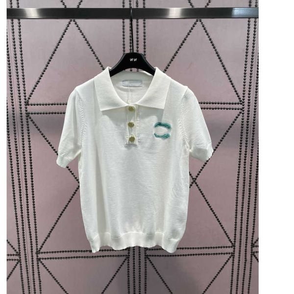 

23ss womens designer clothing womens knits lapel embroidered solid color short sleeve knitted womens clothes a1, White