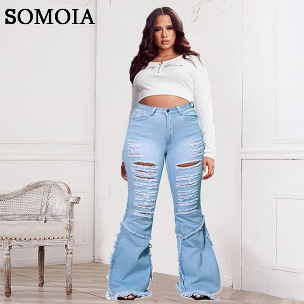 

pants plus size denim pants l5xl buttons distressed jeans for women ruffles fashion streetwear ripped tassel jean women's clothing, Black