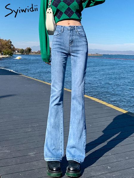 

jeans syiwidii super stretchy jeans for women high waist flare denim pants vintage streetwear y2k fashion bell bottoms jeans female, Blue