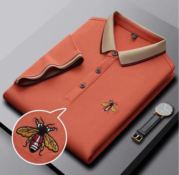 

2023 vintage print polo shirt men short sleeve bee casual pullover mens fashion turn-down collar button-up polos, White;black