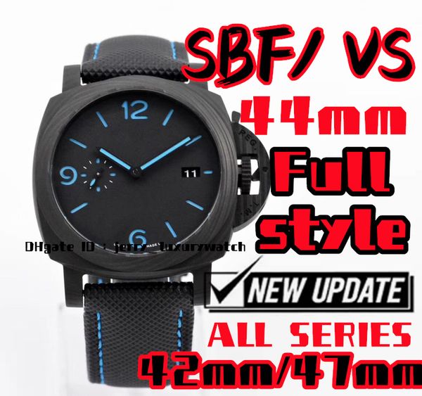 

sbf / vs luxury men's watch pam1661 carbon fiber , 44mm all series all styles, exclusive p90 movement, there are 42, 47mm other models,, Slivery;brown