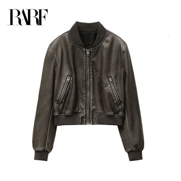 

women's jackets rarf wanita 2023 baru kulit imitasi jaket bomber mantel atas gaya 230426, Black;brown