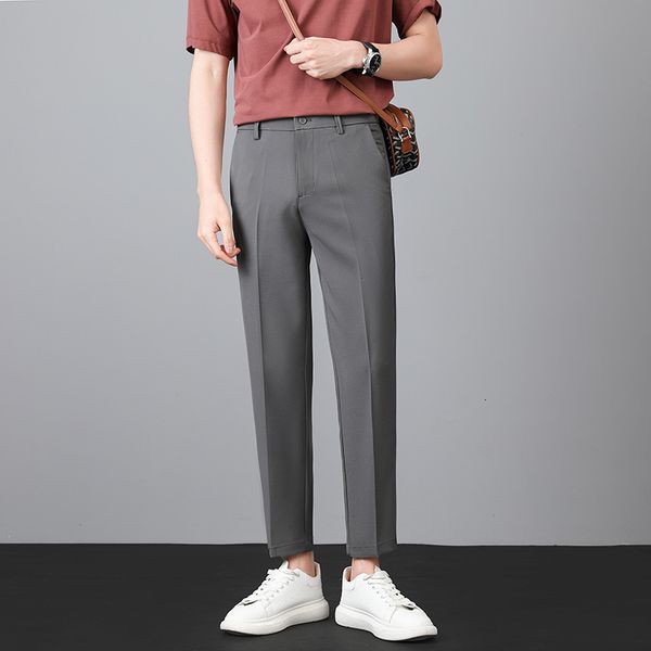 

men's pants men's casual trousers korean version of the slim straight light business trousers nine-point stretch mens pants 230426, Black