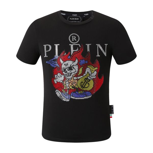 

plein bear t shirt mens designer tshirts brand clothing rhinestone pp skulls men t-shirt round neck ss skull hip hop tshirt tees 161259, White;black