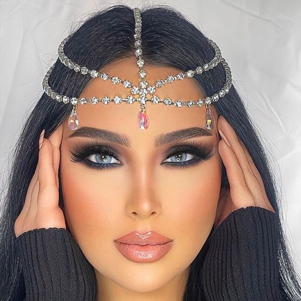 

headbands selling accessories mesh rhinestone hair chain exaggerated temperament multi-layer full diamond hair accessories europe and americ, Silver
